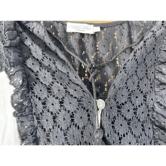 Tasha Polizzi Lace Trimmed V-Neck Loose Fit Sheer White Black Blouse - Picture 7 of 16